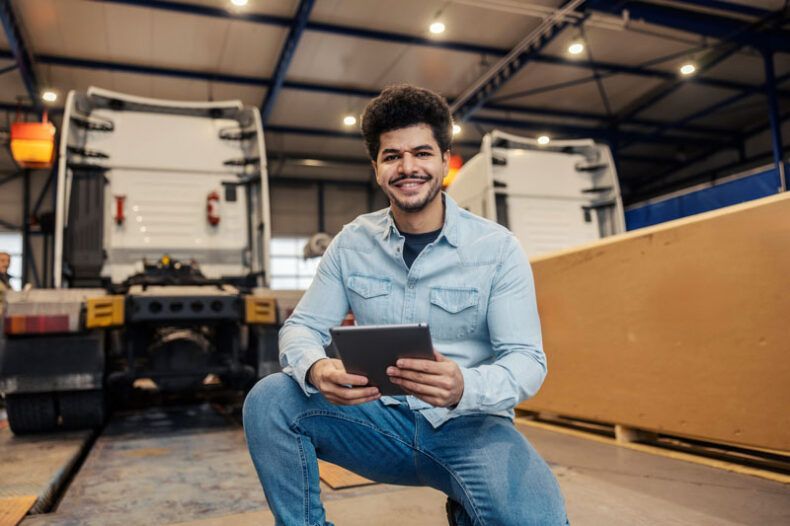 A fleet manager reviews data from his earnify™fleet card in real-time on his tablet.